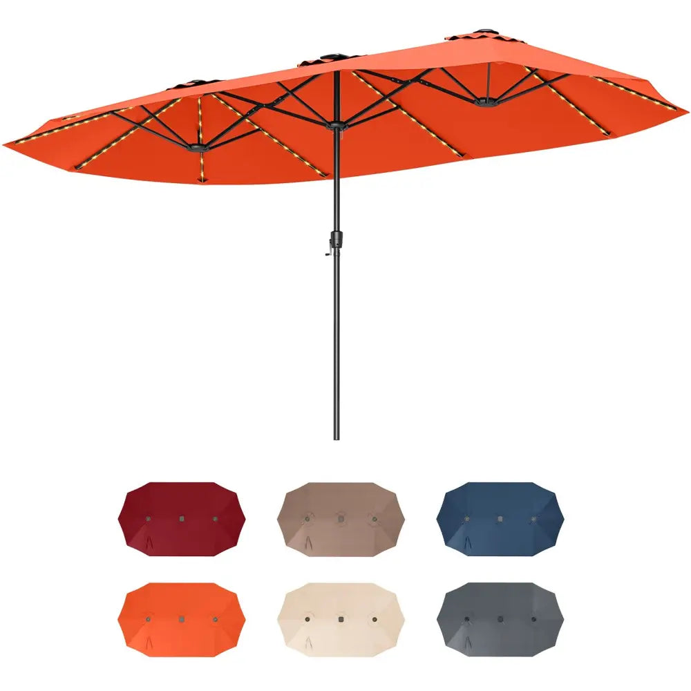15.5 FT Extra-Large Patio Umbrella with LED Solar Lights and Crank Handle-Orange - Orange - Outdoor Umbrellas