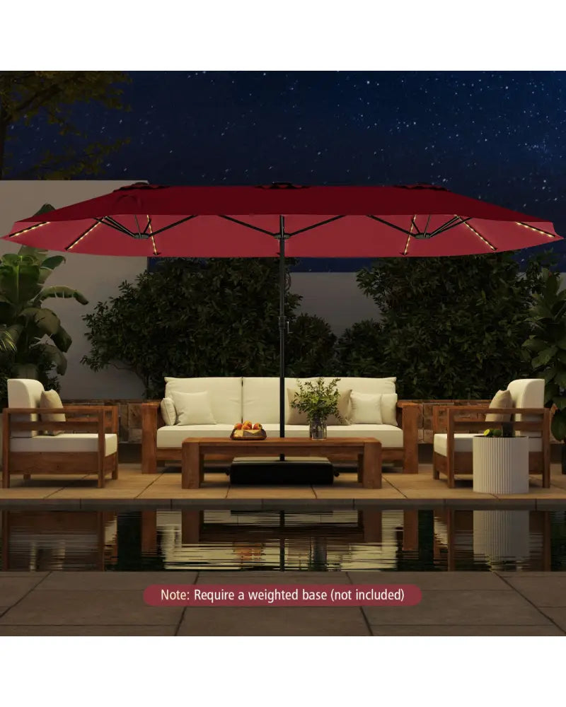 15.5 FT Extra-Large Patio Umbrella with LED Solar Lights and Crank Handle-Red - Red - Outdoor Umbrellas