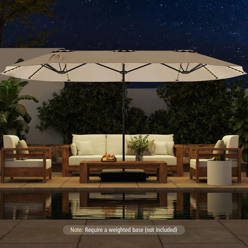 15.5 FT Extra-Large Patio Umbrella with LED Solar Lights and Crank Handle-Beige - Beige - Outdoor Umbrellas