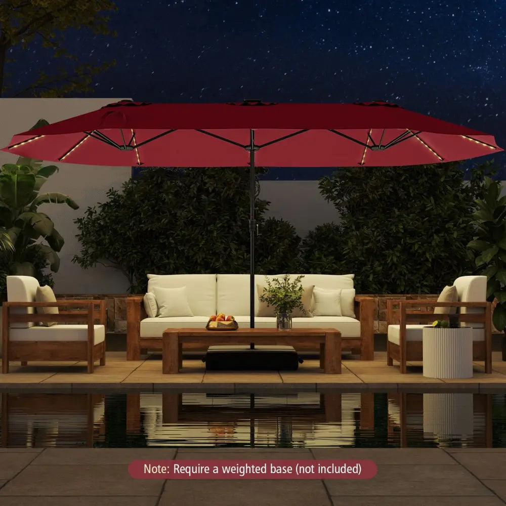 15.5 FT Extra-Large Patio Umbrella with LED Solar Lights and Crank Handle-Red - Red - Outdoor Umbrellas