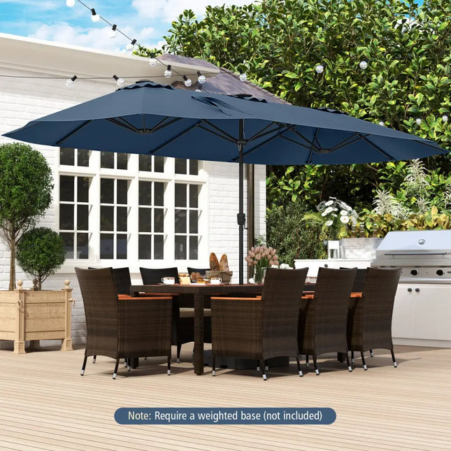15.5 FT Extra-Large Patio Umbrella with LED Solar Lights and Crank Handle-Navy - Navy - Outdoor Umbrellas