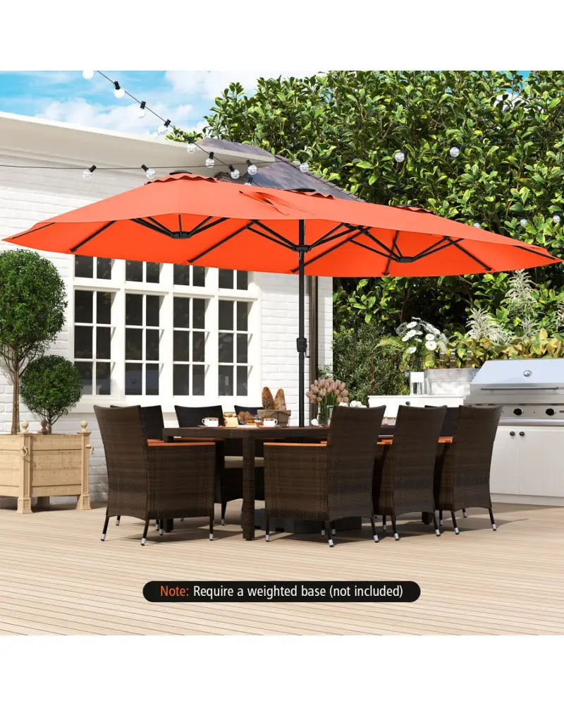 15.5 FT Extra-Large Patio Umbrella with LED Solar Lights and Crank Handle-Orange - Orange - Outdoor Umbrellas