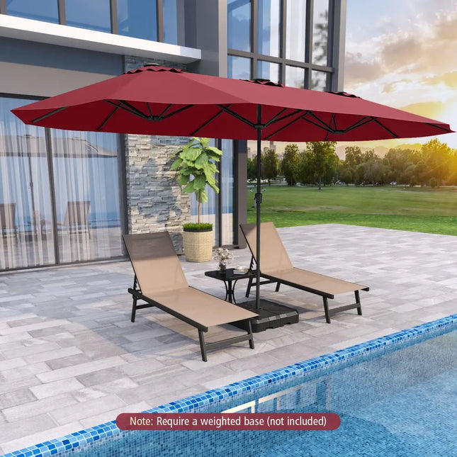 15.5 FT Extra-Large Patio Umbrella with LED Solar Lights and Crank Handle-Red - Red - Outdoor Umbrellas