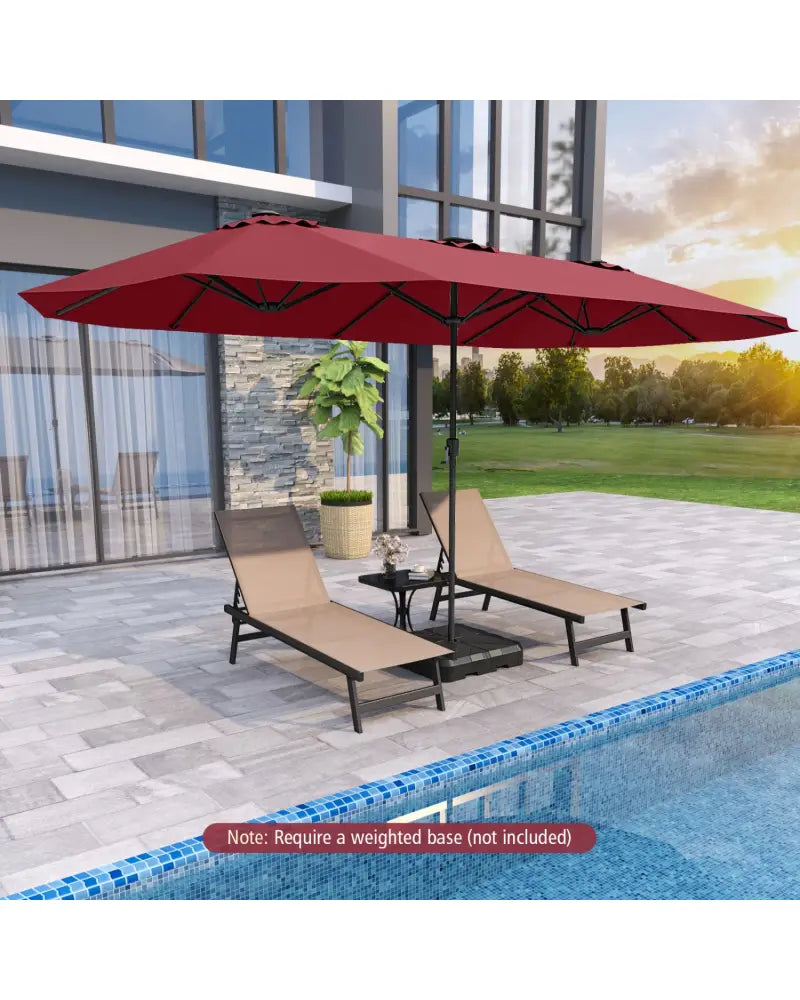 15.5 FT Extra-Large Patio Umbrella with LED Solar Lights and Crank Handle-Red - Red - Outdoor Umbrellas