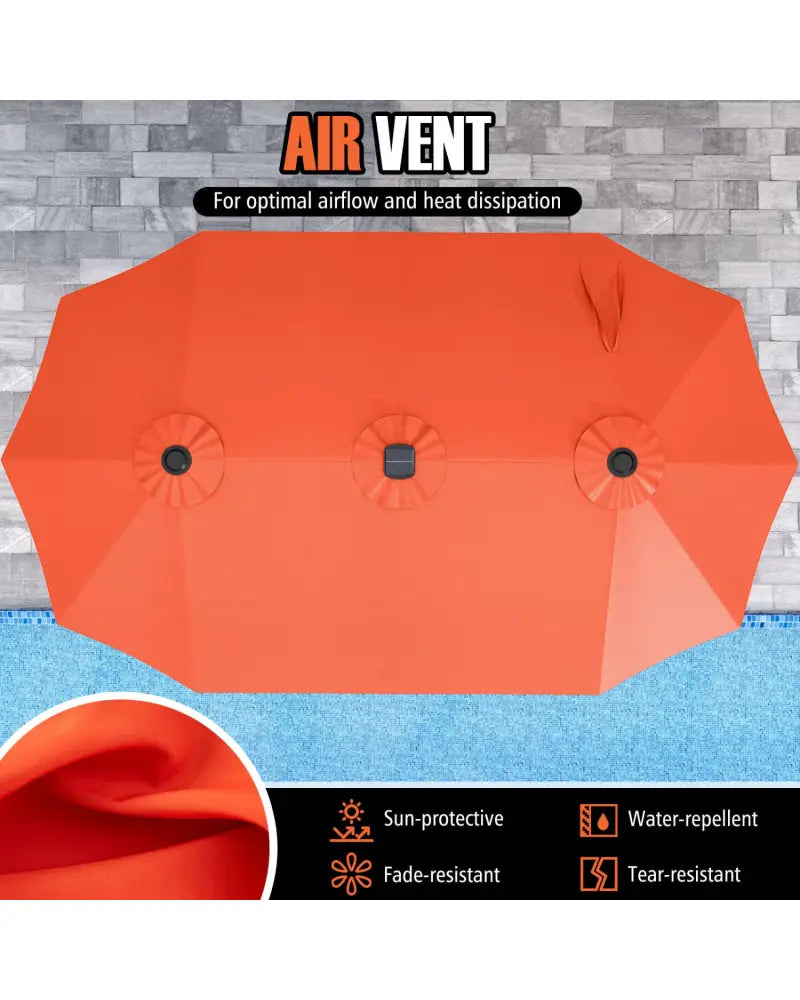 15.5 FT Extra-Large Patio Umbrella with LED Solar Lights and Crank Handle-Orange - Orange - Outdoor Umbrellas