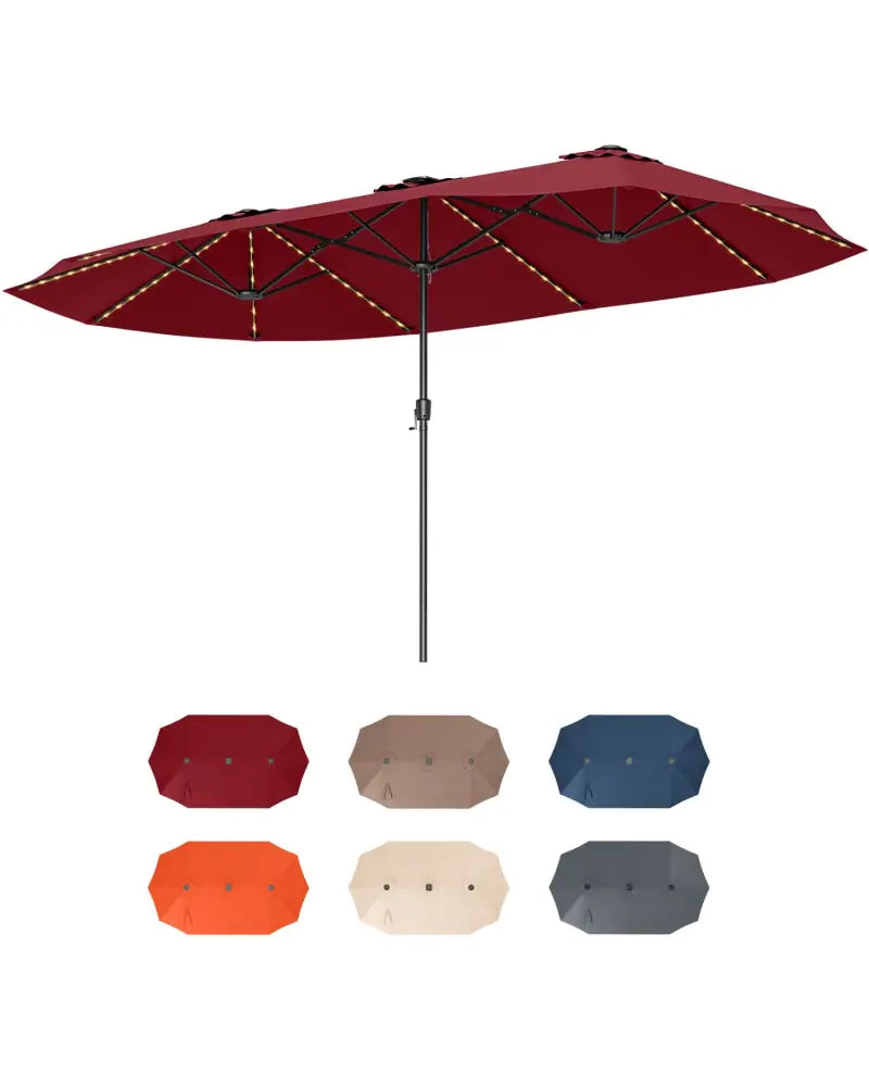 15.5 FT Extra-Large Patio Umbrella with LED Solar Lights and Crank Handle-Red - Red - Outdoor Umbrellas