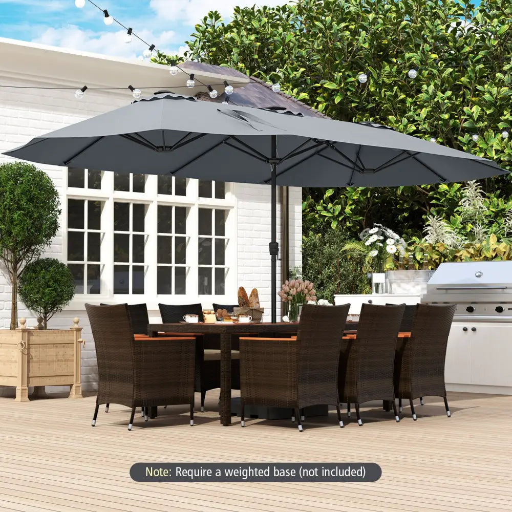 15.5 FT Extra-Large Patio Umbrella with LED Solar Lights and Crank Handle-Gray - Gray - Outdoor Umbrellas