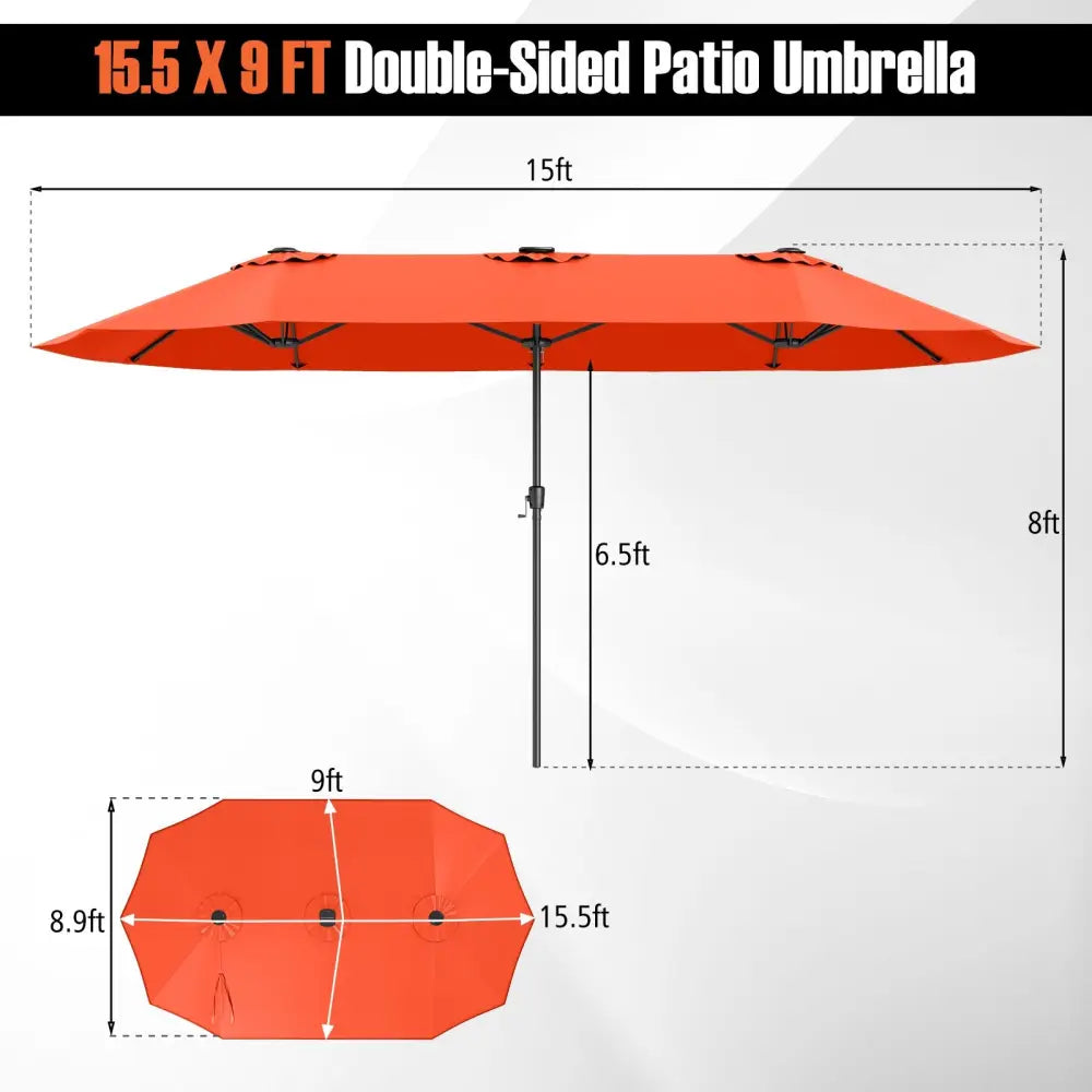 15.5 FT Extra-Large Patio Umbrella with LED Solar Lights and Crank Handle-Orange - Orange - Outdoor Umbrellas