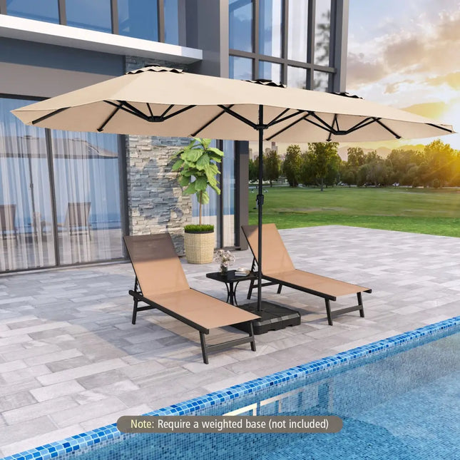 15.5 FT Extra-Large Patio Umbrella with LED Solar Lights and Crank Handle-Beige - Beige - Outdoor Umbrellas