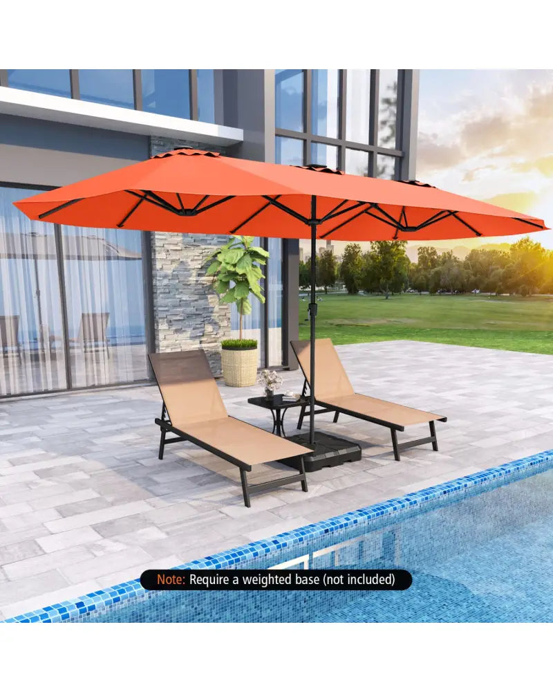 15.5 FT Extra-Large Patio Umbrella with LED Solar Lights and Crank Handle-Orange - Orange - Outdoor Umbrellas