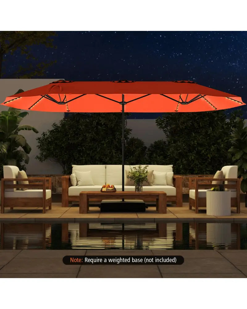 15.5 FT Extra-Large Patio Umbrella with LED Solar Lights and Crank Handle-Orange - Orange - Outdoor Umbrellas