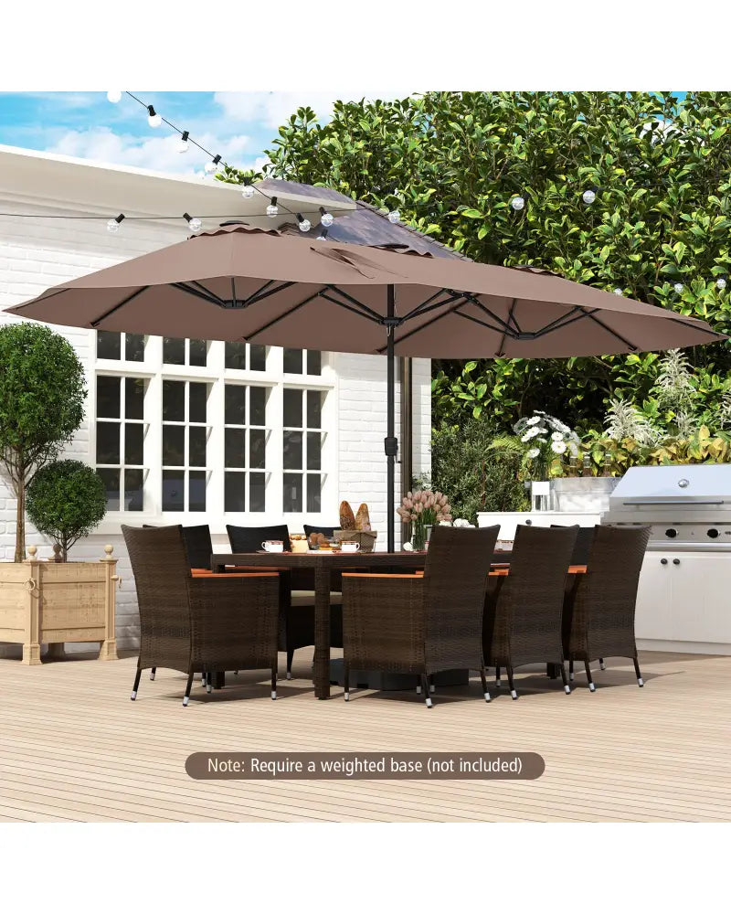 15.5 FT Extra-Large Patio Umbrella with LED Solar Lights and Crank Handle-Brown - Brown - Outdoor Umbrellas
