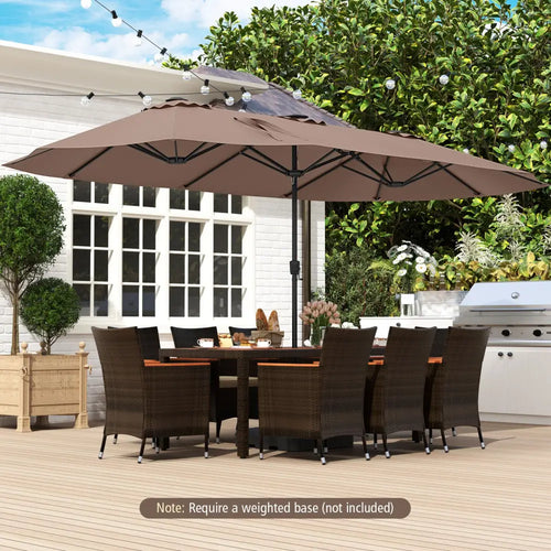 15.5 FT Extra-Large Patio Umbrella with LED Solar Lights and Crank Handle-Brown - Brown - Outdoor Umbrellas