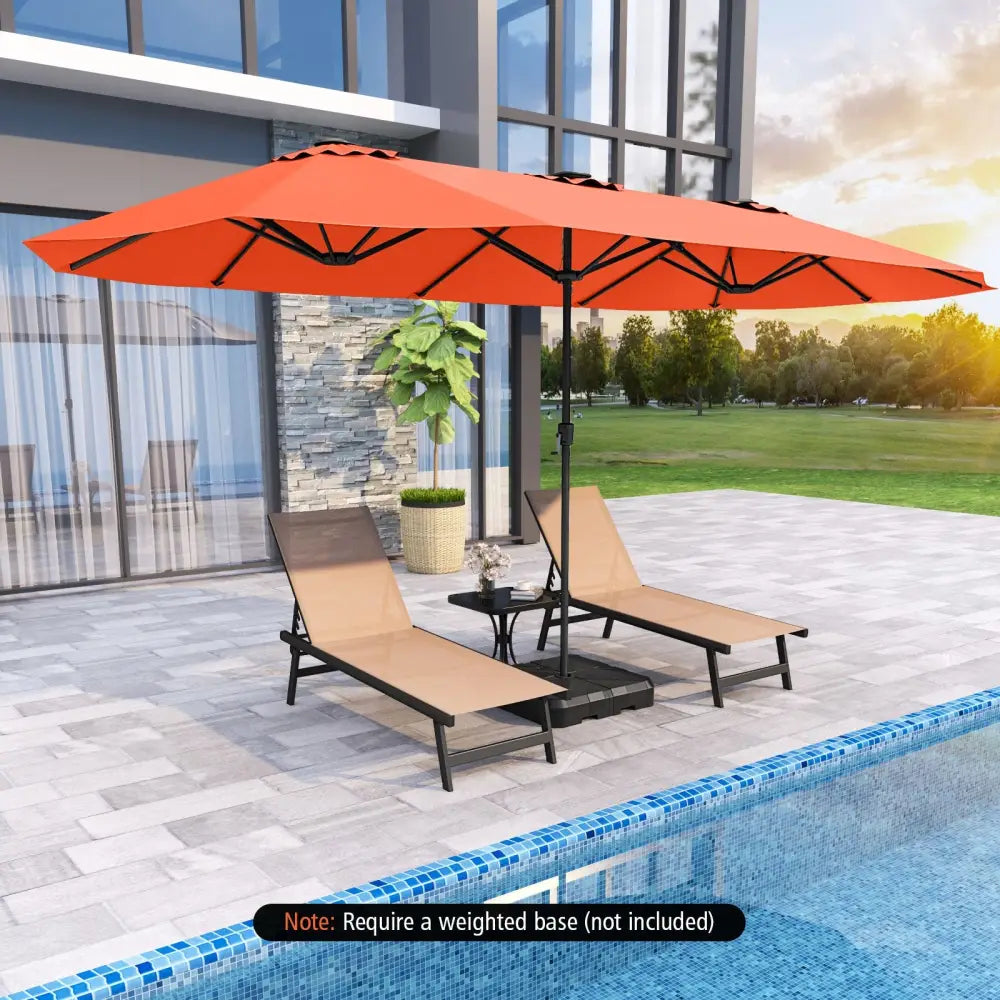 15.5 FT Extra-Large Patio Umbrella with LED Solar Lights and Crank Handle-Orange - Orange - Outdoor Umbrellas