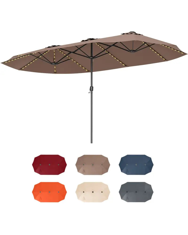 15.5 FT Extra-Large Patio Umbrella with LED Solar Lights and Crank Handle-Brown - Brown - Outdoor Umbrellas