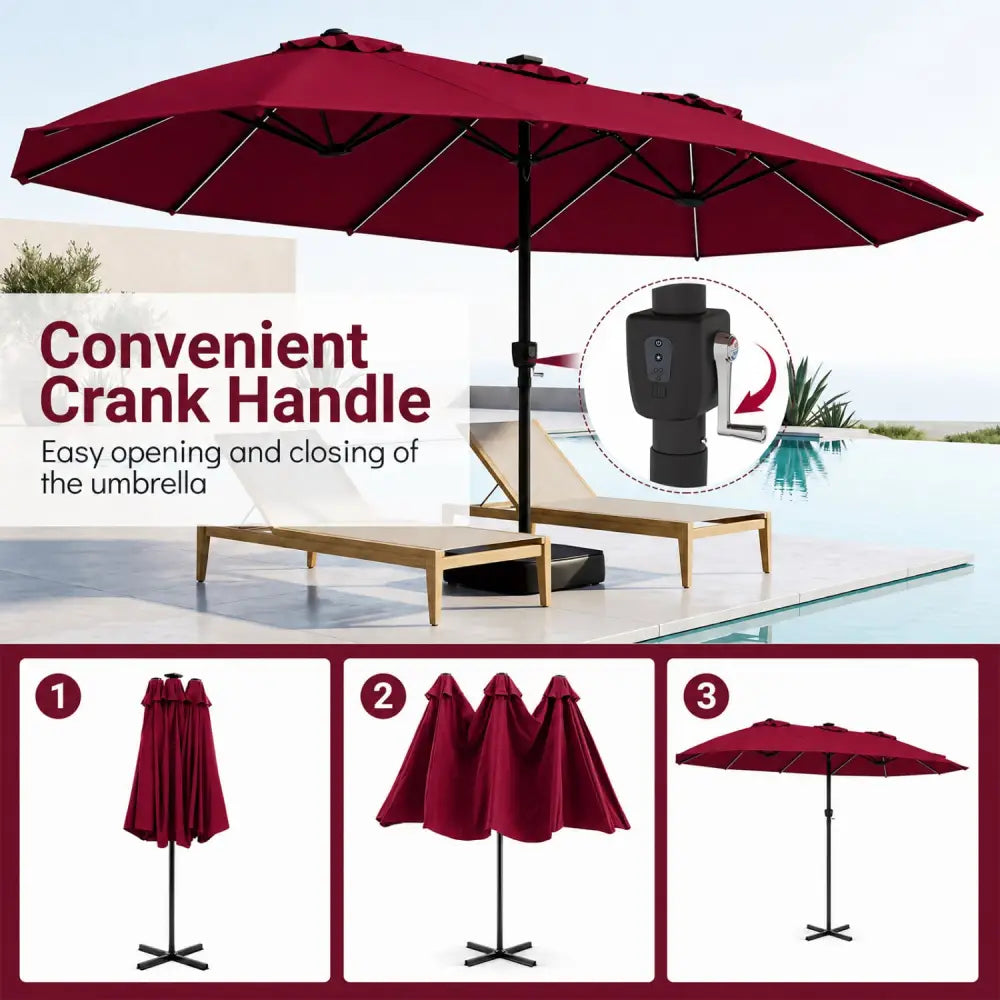 15.5FT Extra-Large Patio Umbrella 12 Reinforced Metal Ribs-Red - Red - Outdoor Umbrellas