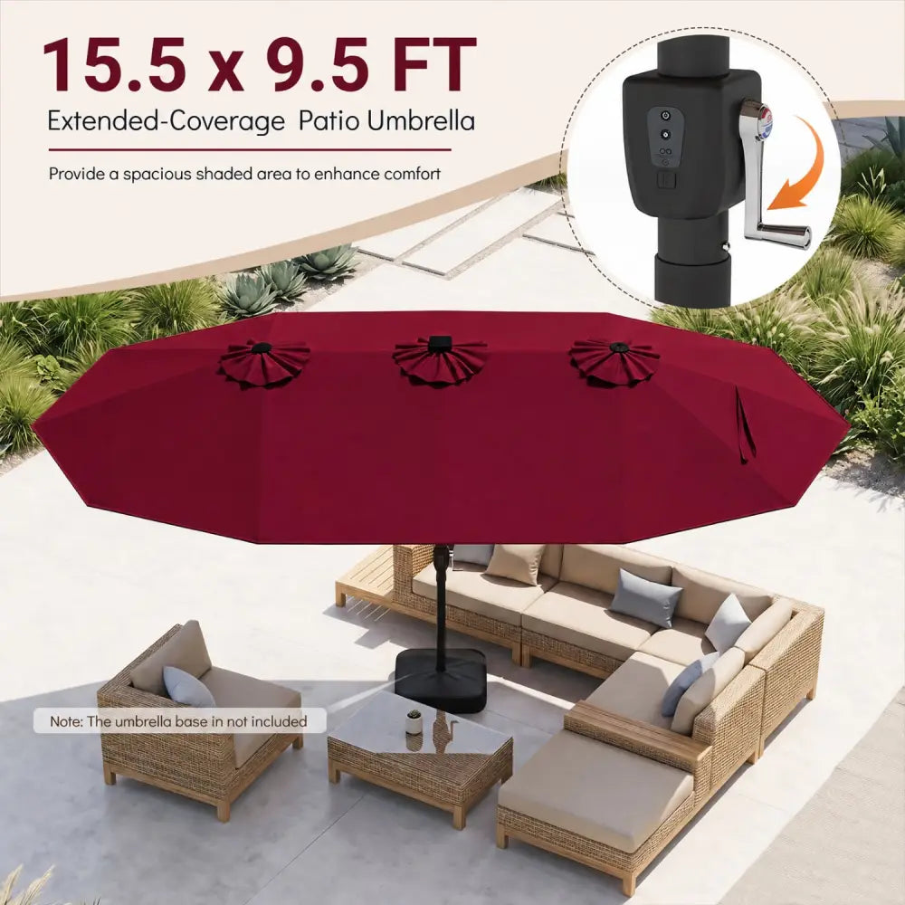 15.5FT Extra-Large Patio Umbrella 12 Reinforced Metal Ribs-Red - Red - Outdoor Umbrellas