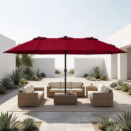 15.5FT Extra-Large Patio Umbrella 12 Reinforced Metal Ribs-Red - Red - Outdoor Umbrellas