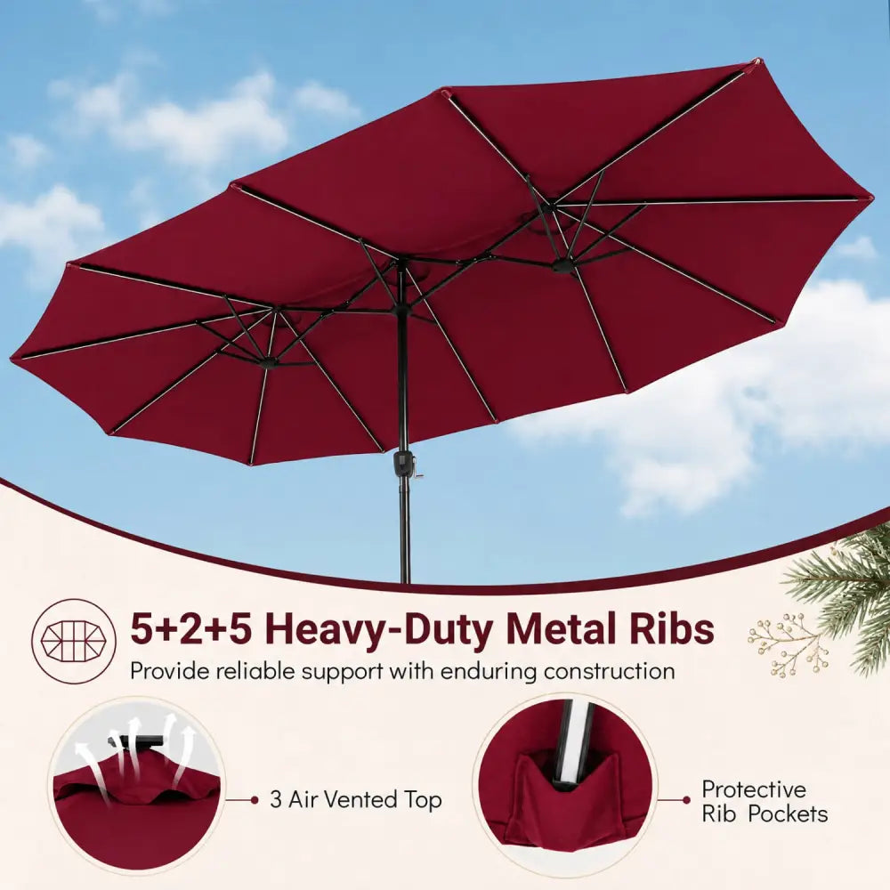 15.5FT Extra-Large Patio Umbrella 12 Reinforced Metal Ribs-Red - Red - Outdoor Umbrellas