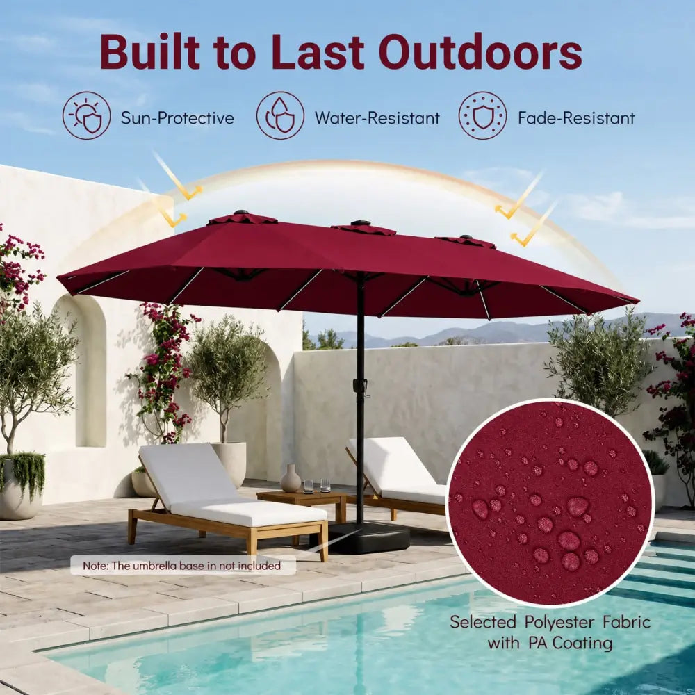 15.5FT Extra-Large Patio Umbrella 12 Reinforced Metal Ribs-Red - Red - Outdoor Umbrellas