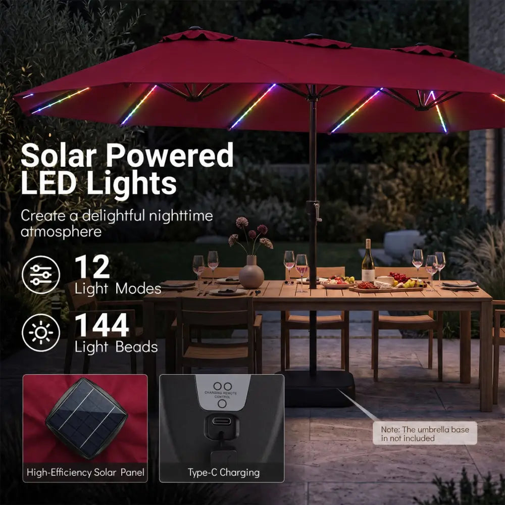 15.5FT Extra-Large Patio Umbrella 12 Reinforced Metal Ribs-Red - Red - Outdoor Umbrellas