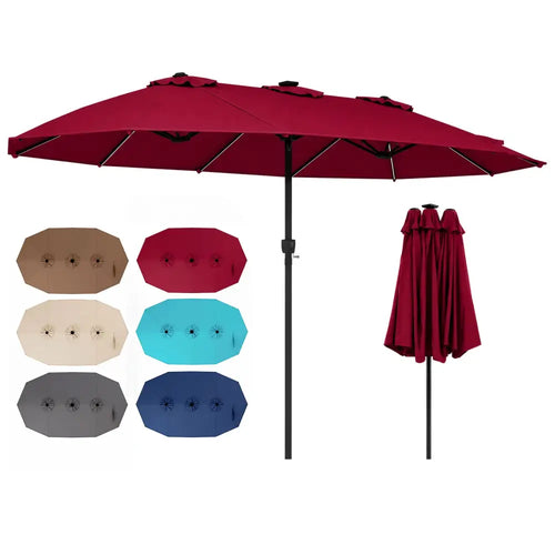 15.5FT Extra-Large Patio Umbrella 12 Reinforced Metal Ribs-Red - Red - Outdoor Umbrellas