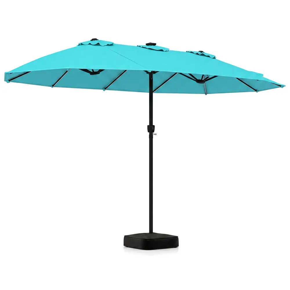 15.5FT Extra-Large Patio Umbrella with Base 12 Reinforced Ribs-Turquoise - Turquoise - Outdoor Umbrellas