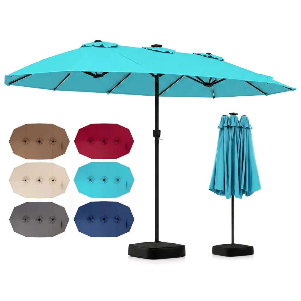 15.5FT Extra-Large Patio Umbrella with Base 12 Reinforced Ribs-Turquoise - Turquoise - Outdoor Umbrellas
