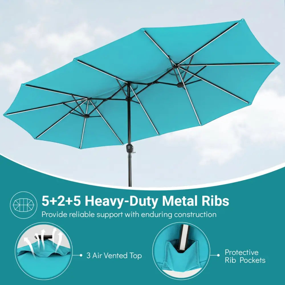 15.5FT Extra-Large Patio Umbrella with Base 12 Reinforced Ribs-Turquoise - Turquoise - Outdoor Umbrellas