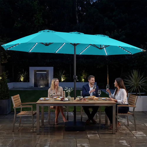 15.5FT Extra-Large Patio Umbrella with Base 12 Reinforced Ribs-Turquoise - Turquoise - Outdoor Umbrellas