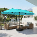 15.5FT Extra-Large Patio Umbrella with Base 12 Reinforced Ribs-Turquoise - Turquoise - Outdoor Umbrellas