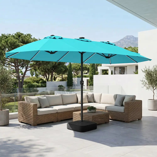 15.5FT Extra-Large Patio Umbrella with Base 12 Reinforced Ribs-Turquoise - Turquoise - Outdoor Umbrellas