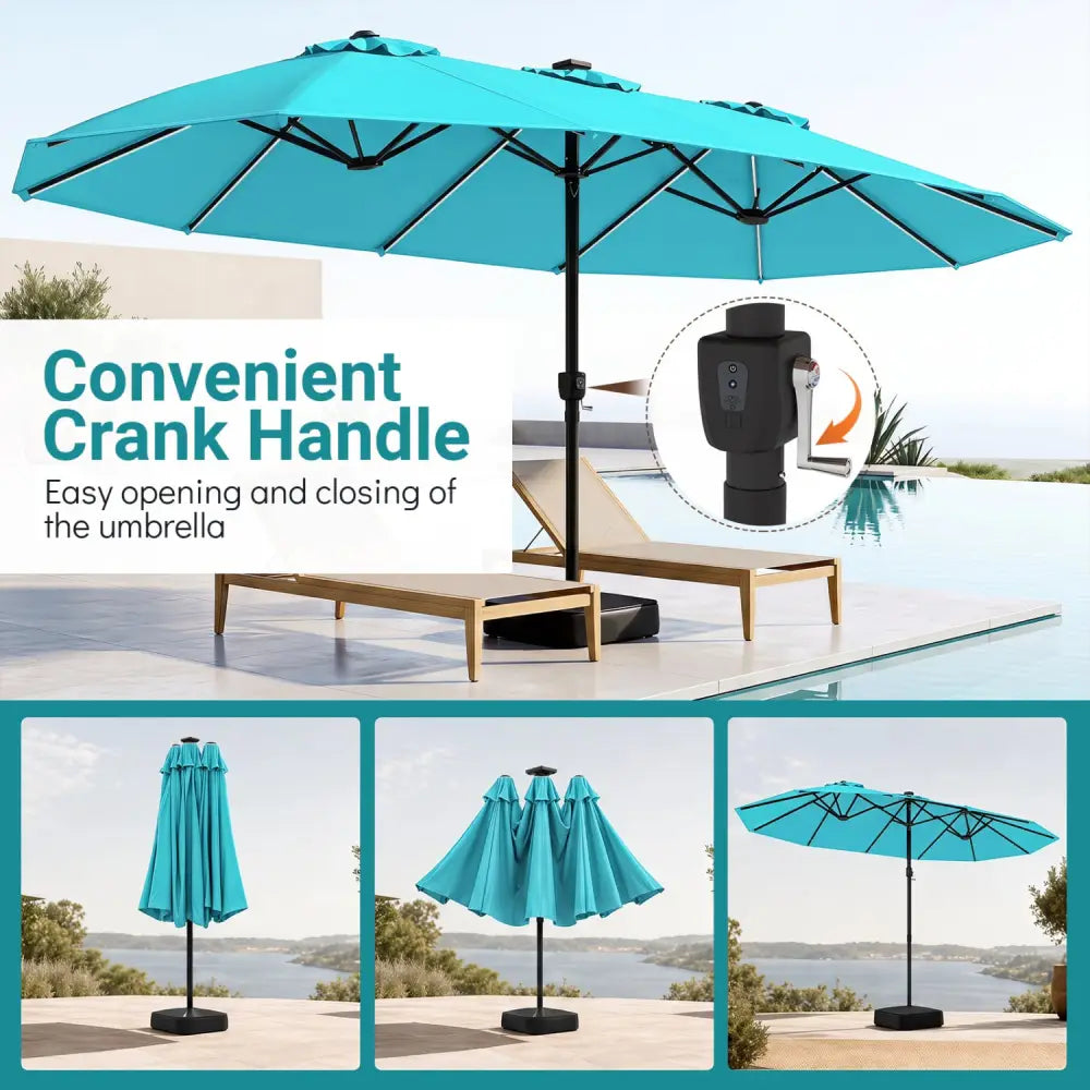 15.5FT Extra-Large Patio Umbrella with Base 12 Reinforced Ribs-Turquoise - Turquoise - Outdoor Umbrellas