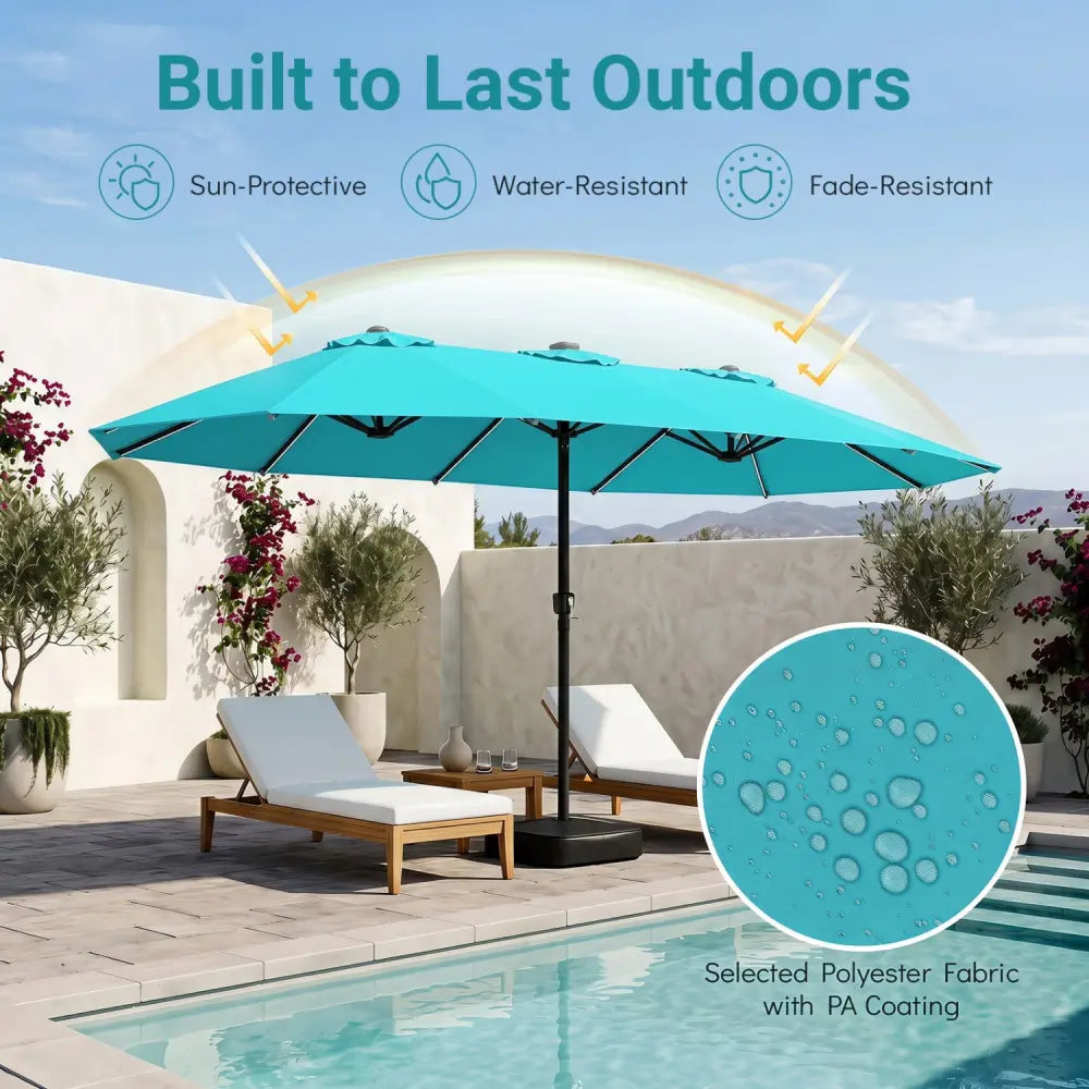 15.5FT Extra-Large Patio Umbrella with Base 12 Reinforced Ribs-Turquoise - Turquoise - Outdoor Umbrellas