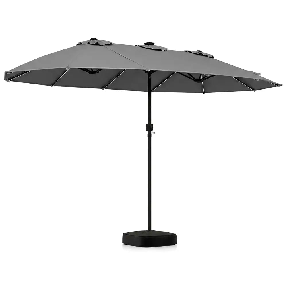 15.5FT Extra-Large Patio Umbrella with Base 12 Reinforced Ribs-Gray - Gray - Outdoor Umbrellas