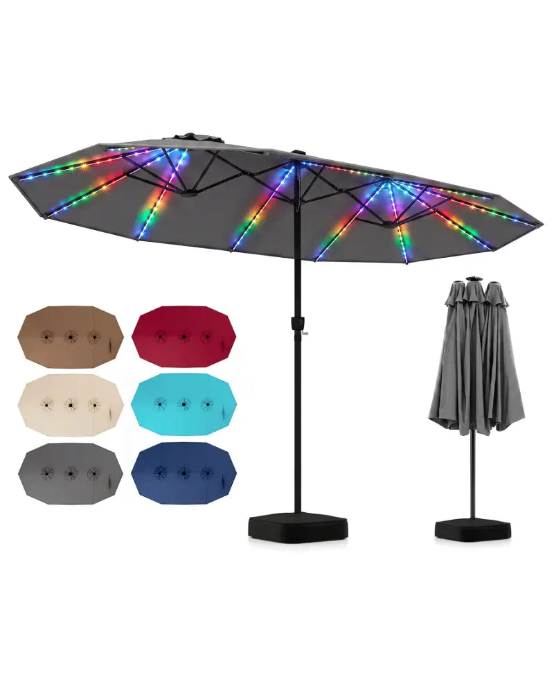 15.5FT Extra-Large Patio Umbrella with Base 12 Reinforced Ribs-Gray - Gray - Outdoor Umbrellas