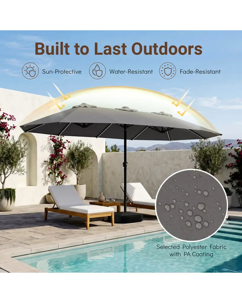 15.5FT Extra-Large Patio Umbrella with Base 12 Reinforced Ribs-Gray - Gray - Outdoor Umbrellas