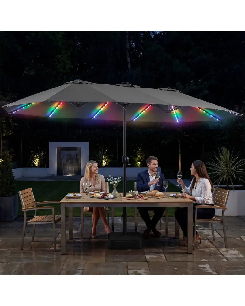 15.5FT Extra-Large Patio Umbrella with Base 12 Reinforced Ribs-Gray - Gray - Outdoor Umbrellas