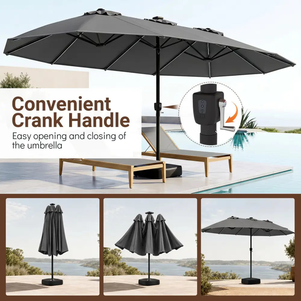 15.5FT Extra-Large Patio Umbrella with Base 12 Reinforced Ribs-Gray - Gray - Outdoor Umbrellas