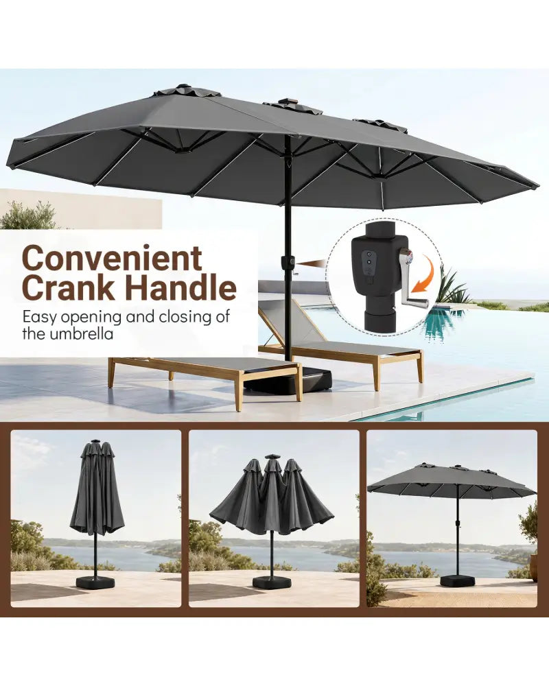 15.5FT Extra-Large Patio Umbrella with Base 12 Reinforced Ribs-Gray - Gray - Outdoor Umbrellas