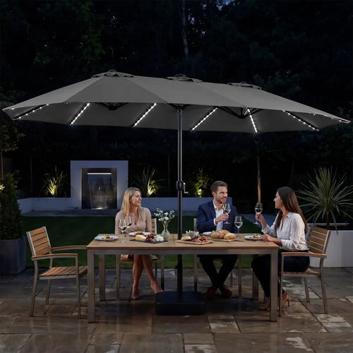 15.5FT Extra-Large Patio Umbrella with Base 12 Reinforced Ribs-Gray - Gray - Outdoor Umbrellas