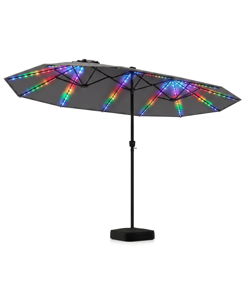 15.5FT Extra-Large Patio Umbrella with Base 12 Reinforced Ribs-Gray - Gray - Outdoor Umbrellas