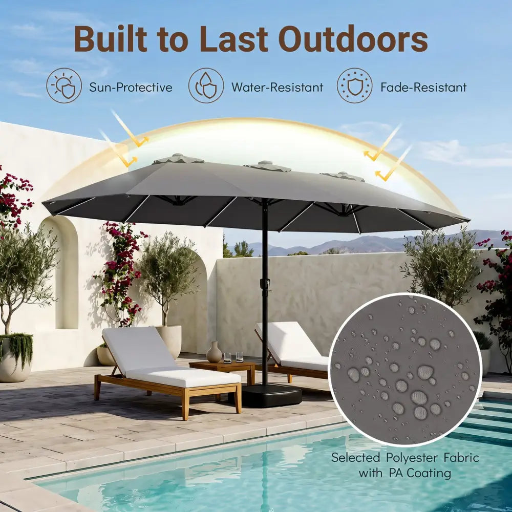 15.5FT Extra-Large Patio Umbrella with Base 12 Reinforced Ribs-Gray - Gray - Outdoor Umbrellas