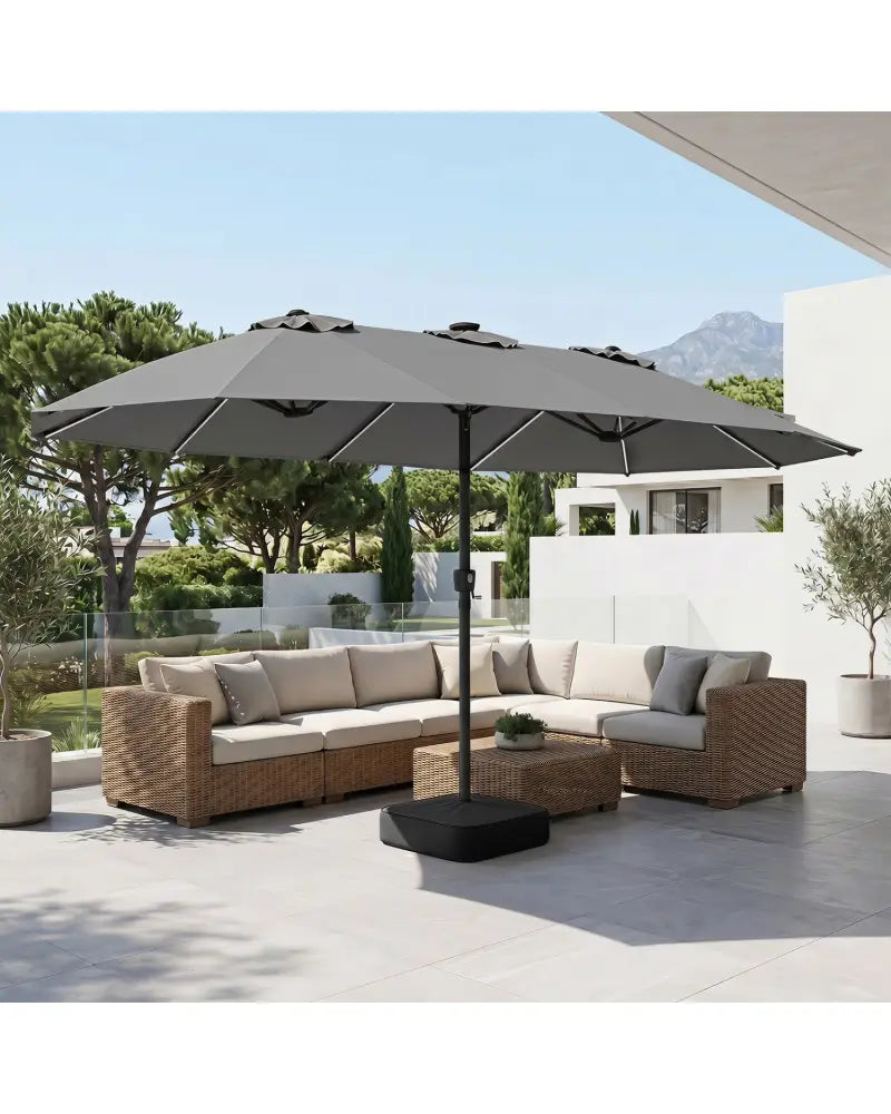 15.5FT Extra-Large Patio Umbrella with Base 12 Reinforced Ribs-Gray - Gray - Outdoor Umbrellas