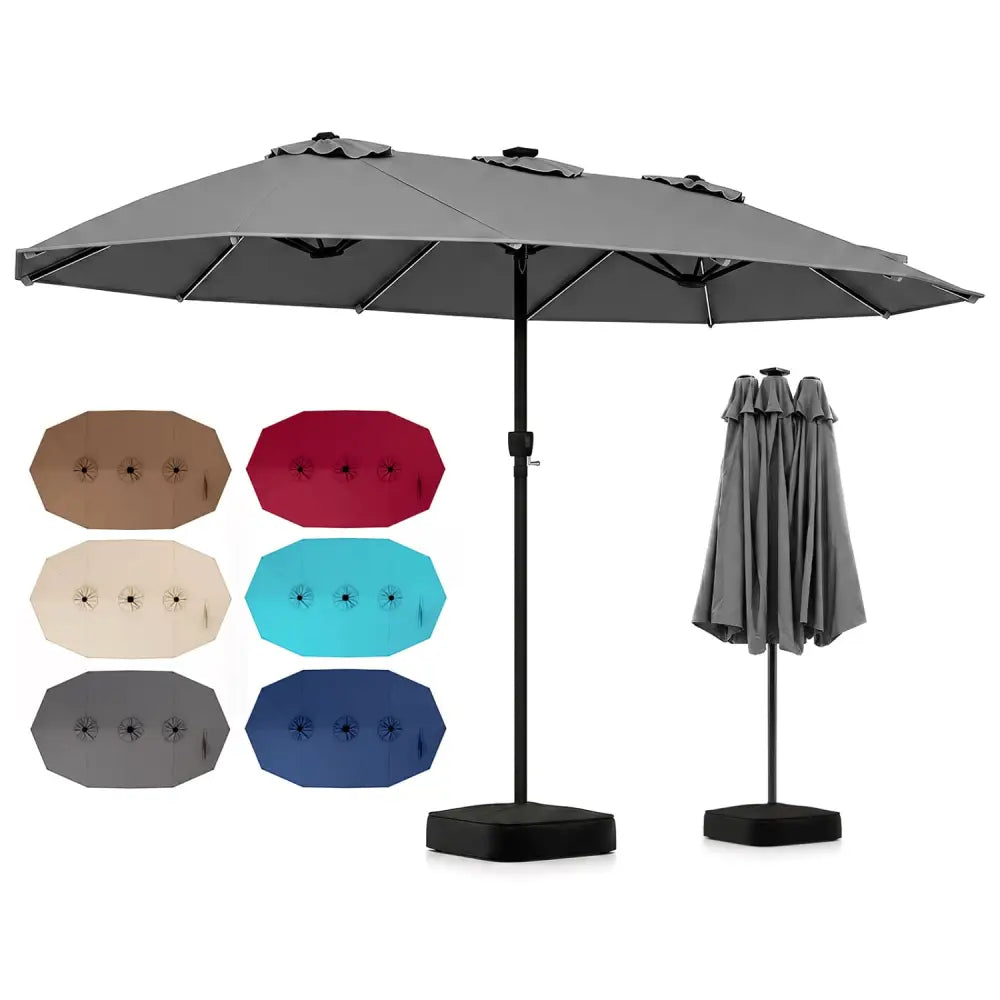 15.5FT Extra-Large Patio Umbrella with Base 12 Reinforced Ribs-Gray - Gray - Outdoor Umbrellas