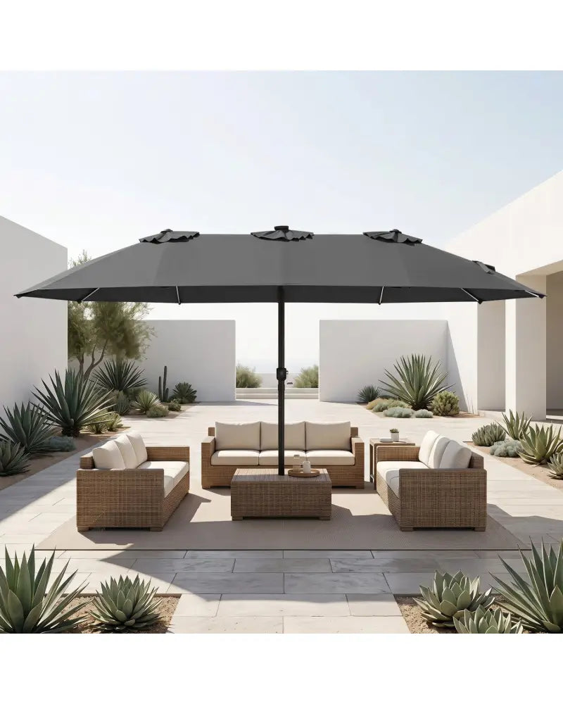 15.5FT Extra-Large Patio Umbrella with Base 12 Reinforced Ribs-Gray - Gray - Outdoor Umbrellas