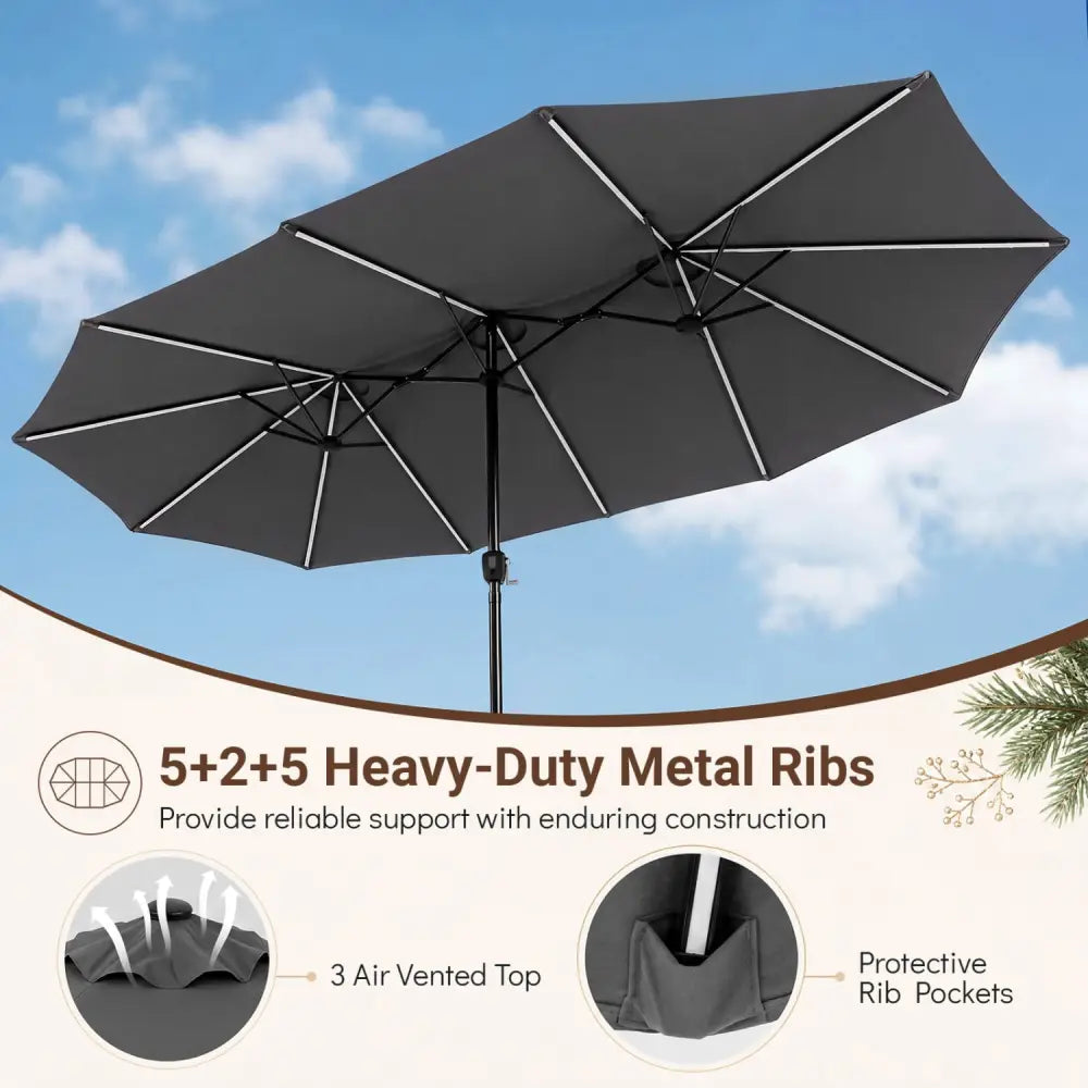 15.5FT Extra-Large Patio Umbrella with Base 12 Reinforced Ribs-Gray - Gray - Outdoor Umbrellas