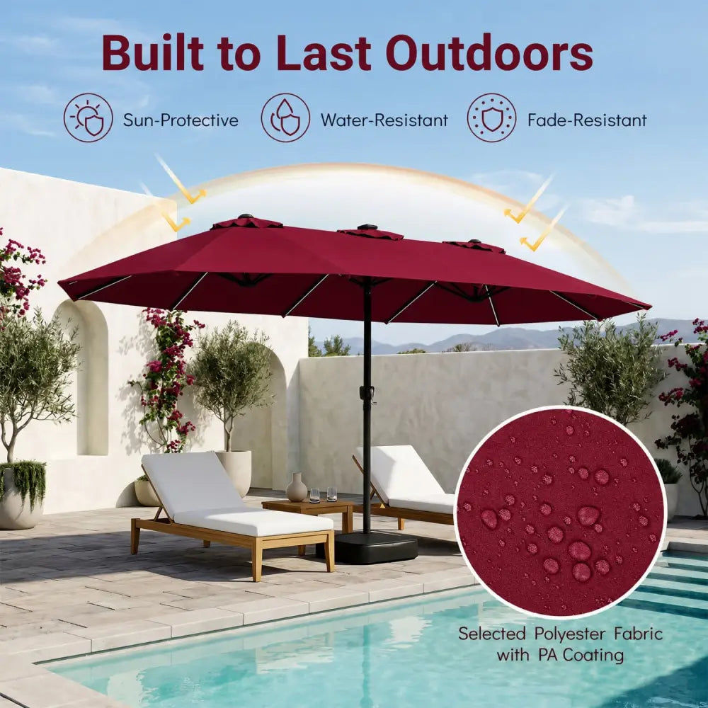 15.5FT Extra-Large Patio Umbrella with Base 12 Reinforced Ribs-Red - Red - Outdoor Umbrellas