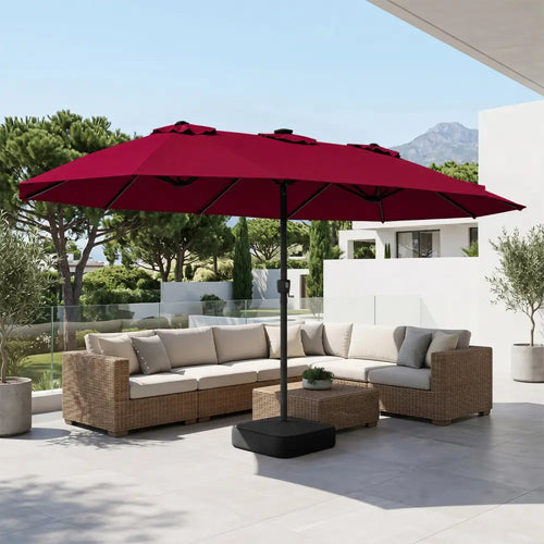 15.5FT Extra-Large Patio Umbrella with Base 12 Reinforced Ribs-Red - Red - Outdoor Umbrellas