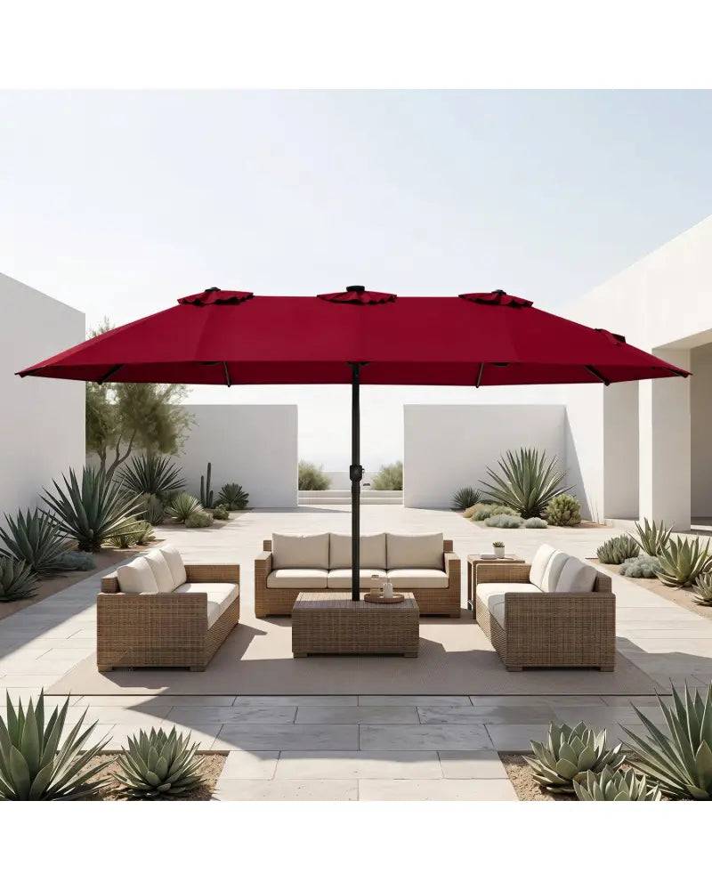15.5FT Extra-Large Patio Umbrella with Base 12 Reinforced Ribs-Red - Red - Outdoor Umbrellas